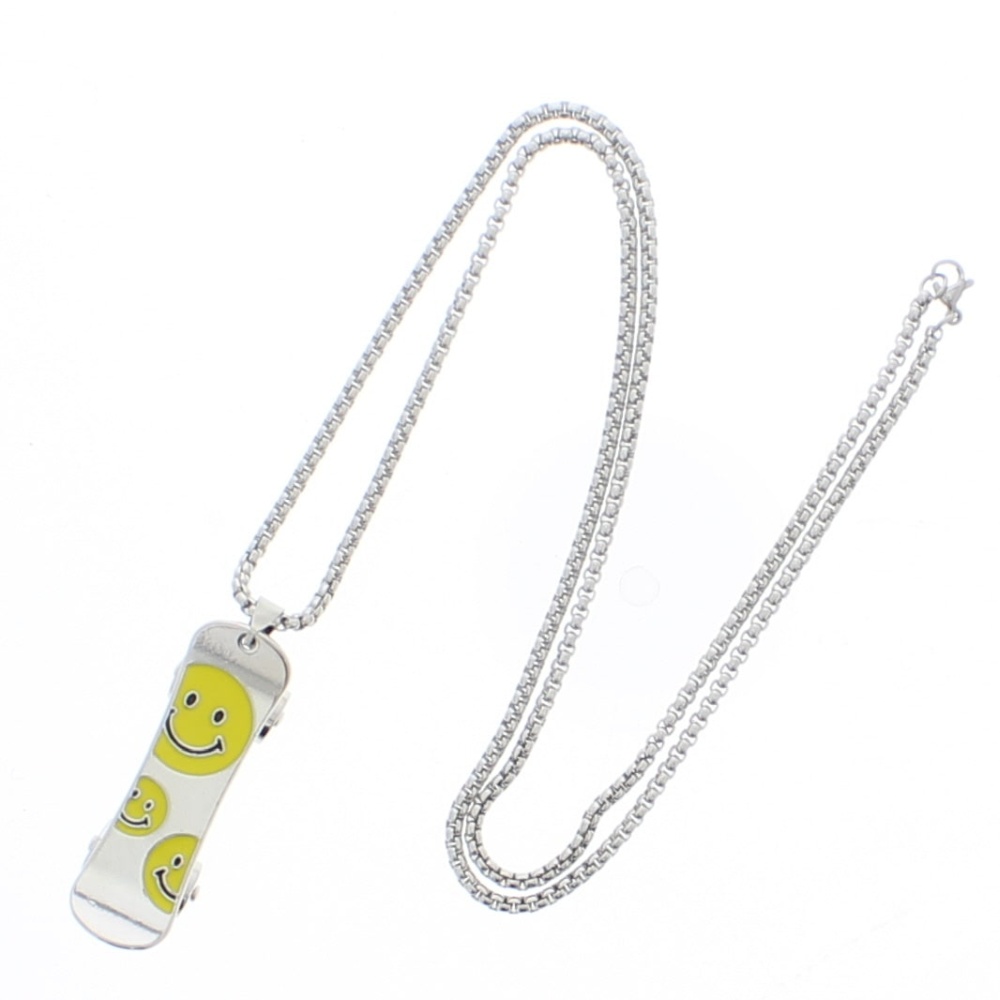 Zac's Alter Ego - Smiley Face Skateboard Chain Necklace Ketting - Zilverkleurig